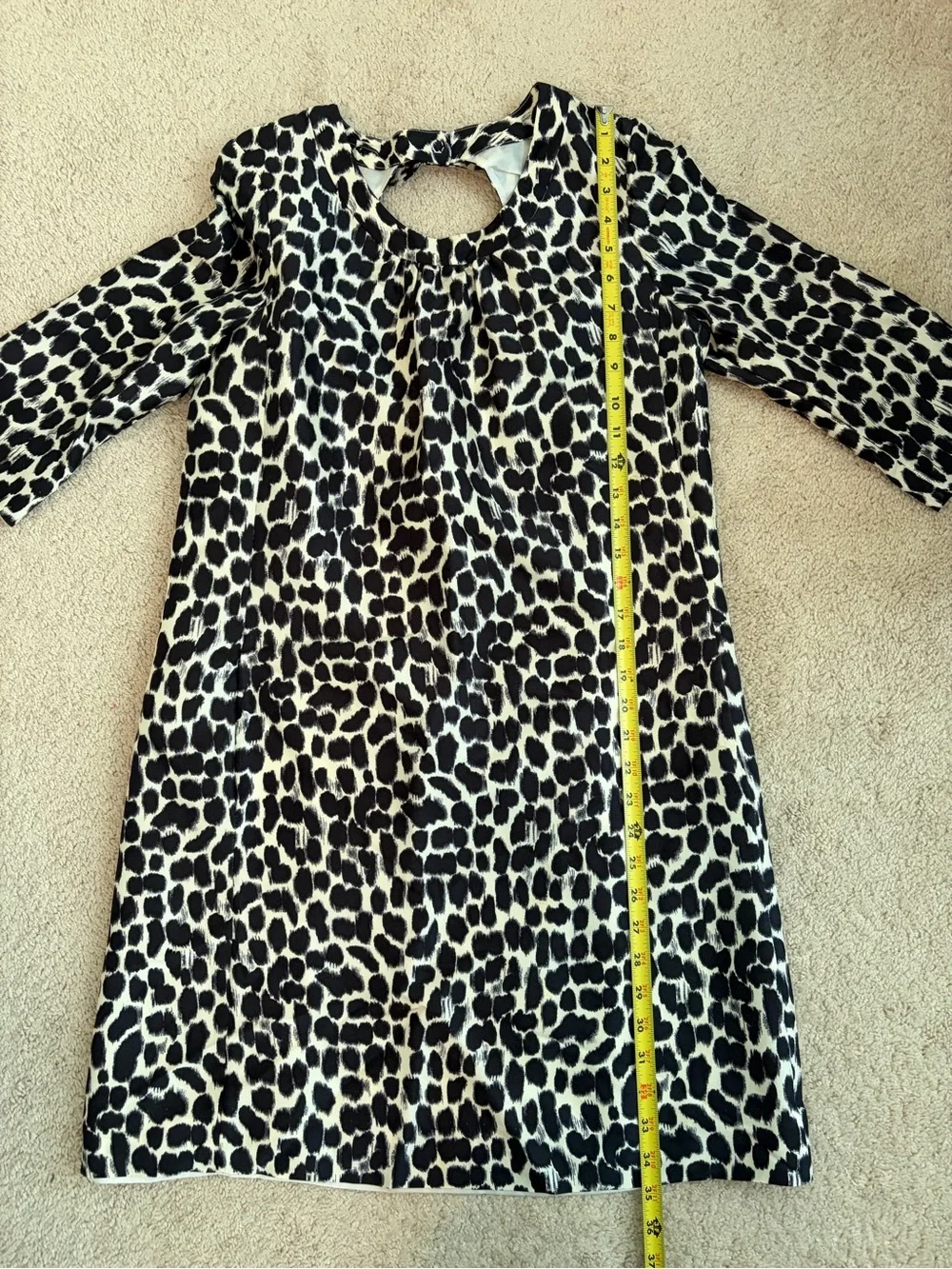Kate Spade Dorothy Black Leopard Print‎ Bow Silk Shift Midi Dress Women’s Size 6